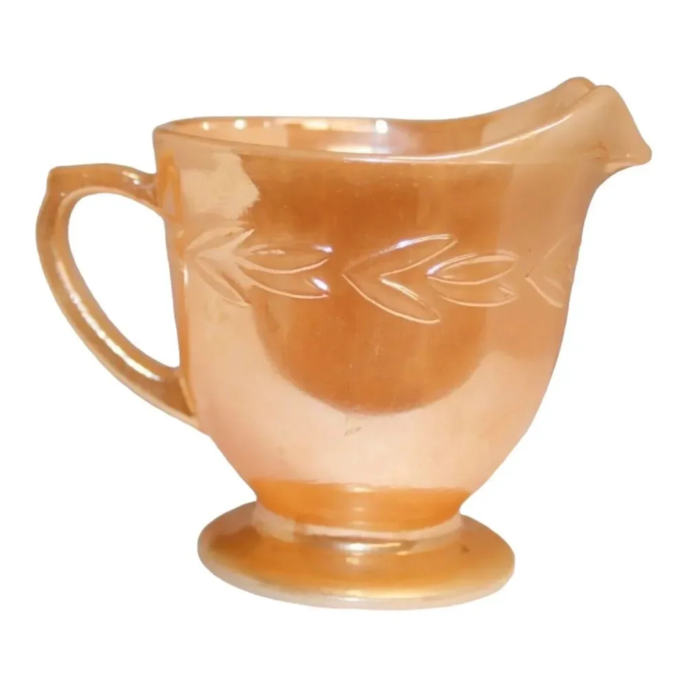 VINTAGE Fire King‎ Oven Ware Peach Lustre Luster Laurel Leaf Creamer W/ Spout